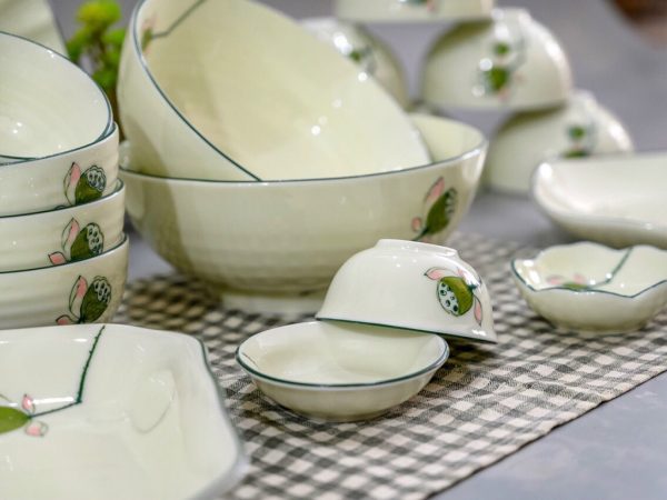 Bộ Bát đĩa Bát Tràng Vẽ đài Sen 8605 | Bộ Bát Đĩa Đẹp