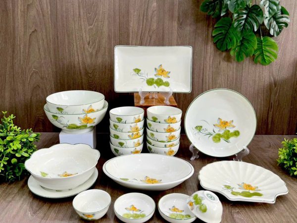 Bộ Bát đĩa Vẽ Hoa Sen Cam 8661 | Bộ Bát Đĩa Đẹp