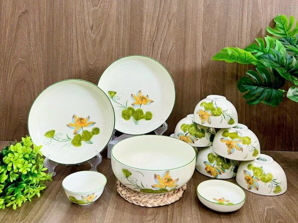 Bộ Bát đĩa Vẽ Hoa Sen Cam 8662 | Bộ Bát Đĩa Đẹp