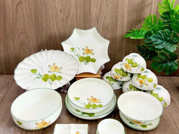 Bộ Bát đĩa Vẽ Hoa Sen Cam 8663 | Bộ Bát Đĩa Đẹp